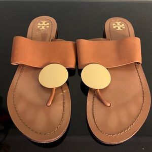 Tory Burch Patos Disk Leather Tan Sandals Women Size 9